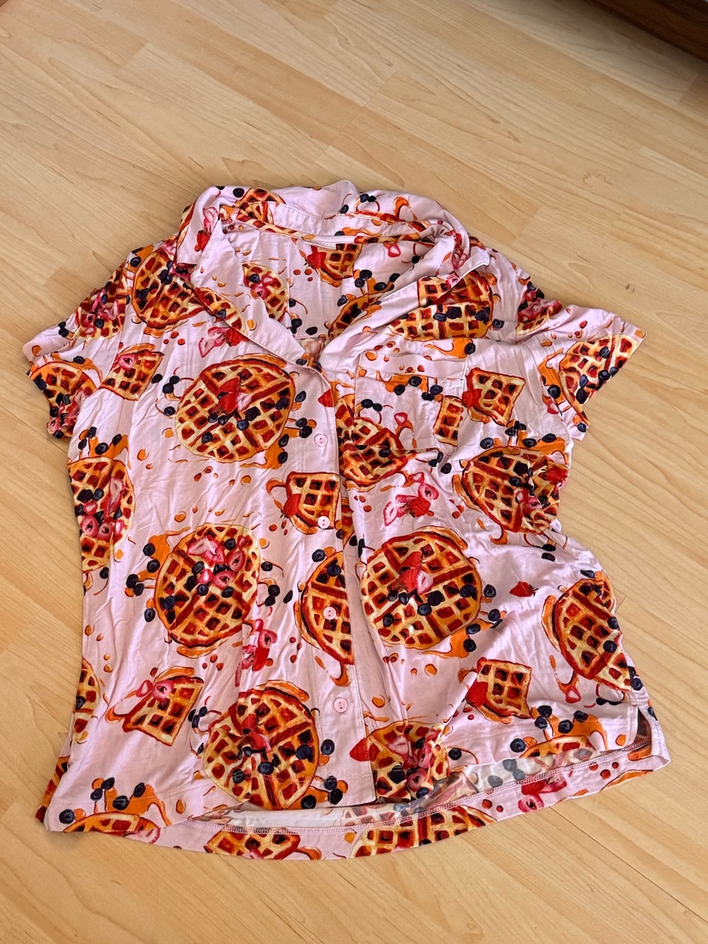 Pink Waffle & Berry Print Button-Up Top pjs by soma